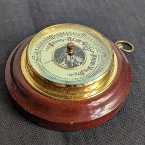 Vintage West German Wood Case Wall Hanging Barometer 4"